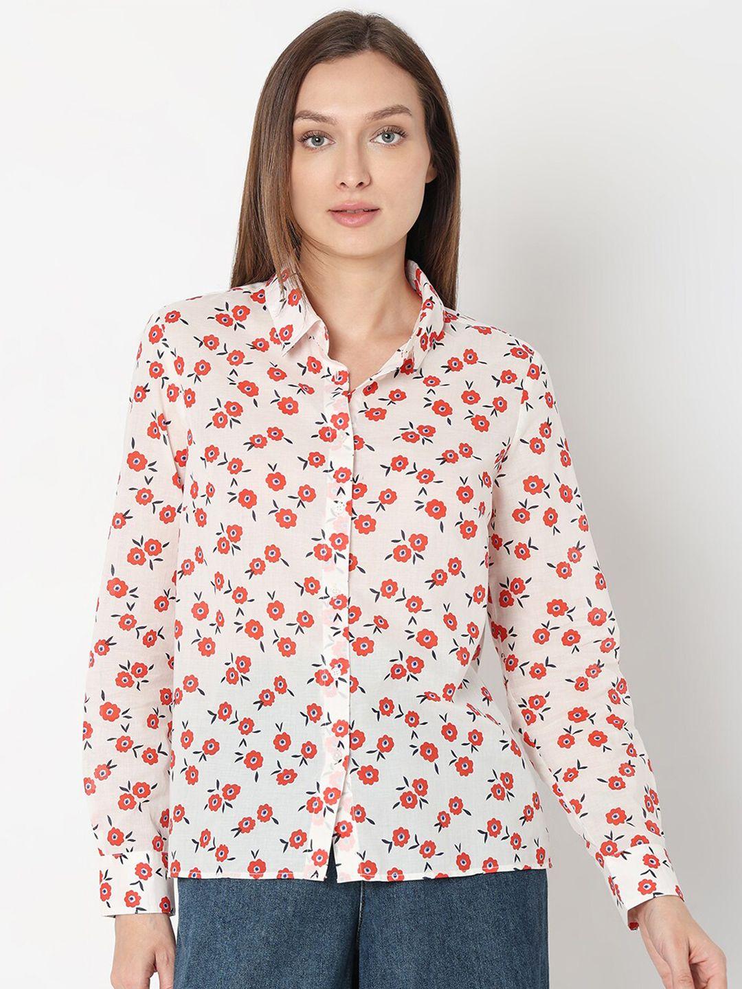 vero moda floral opaque printed cotton spread collar casual shirt