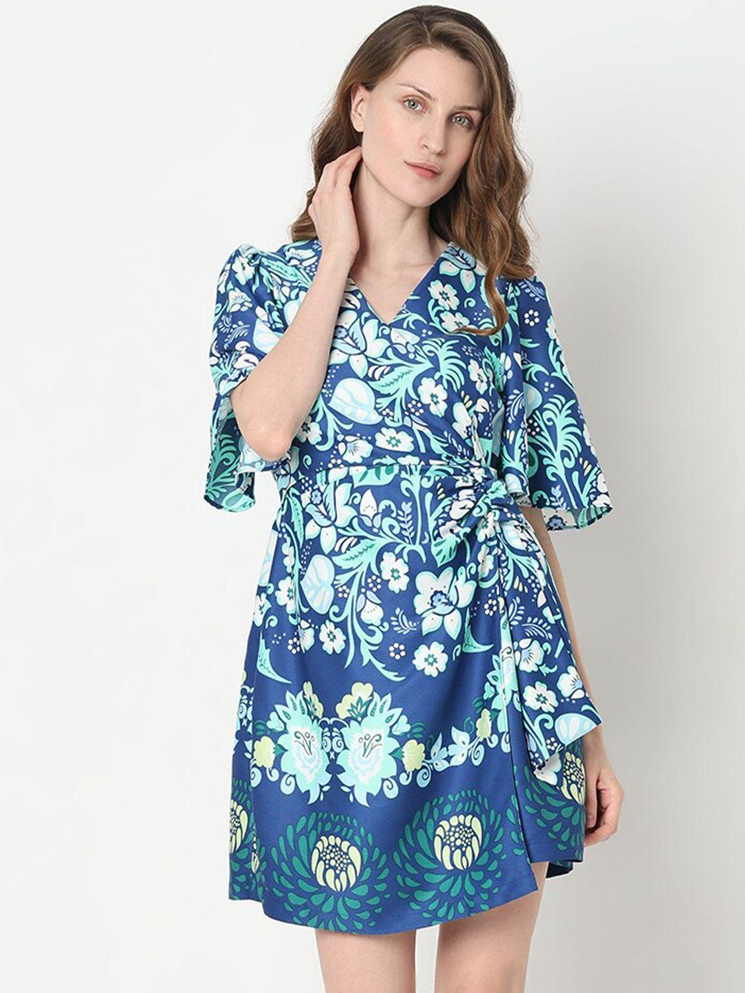 vero moda floral print flared sleeve a-line dress