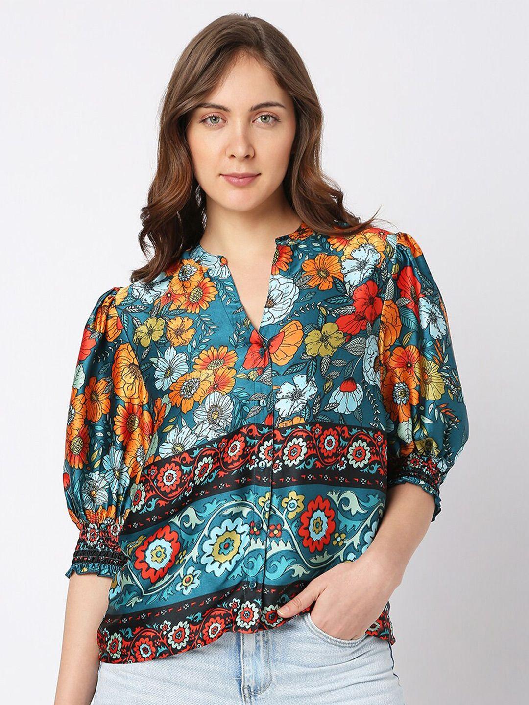 vero moda floral print puff sleeves top