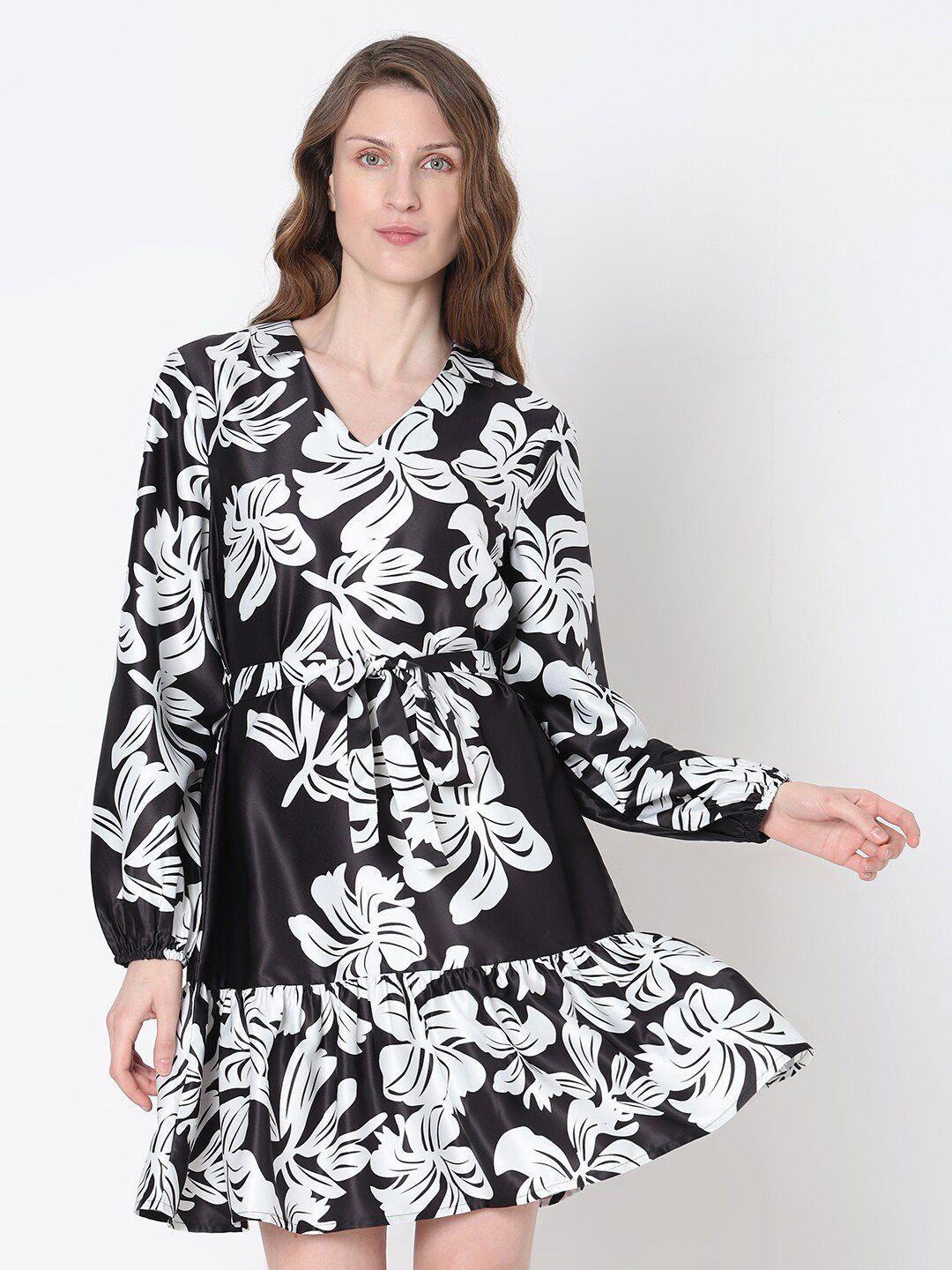 vero moda floral printed bishop sleeve fit and flare dress