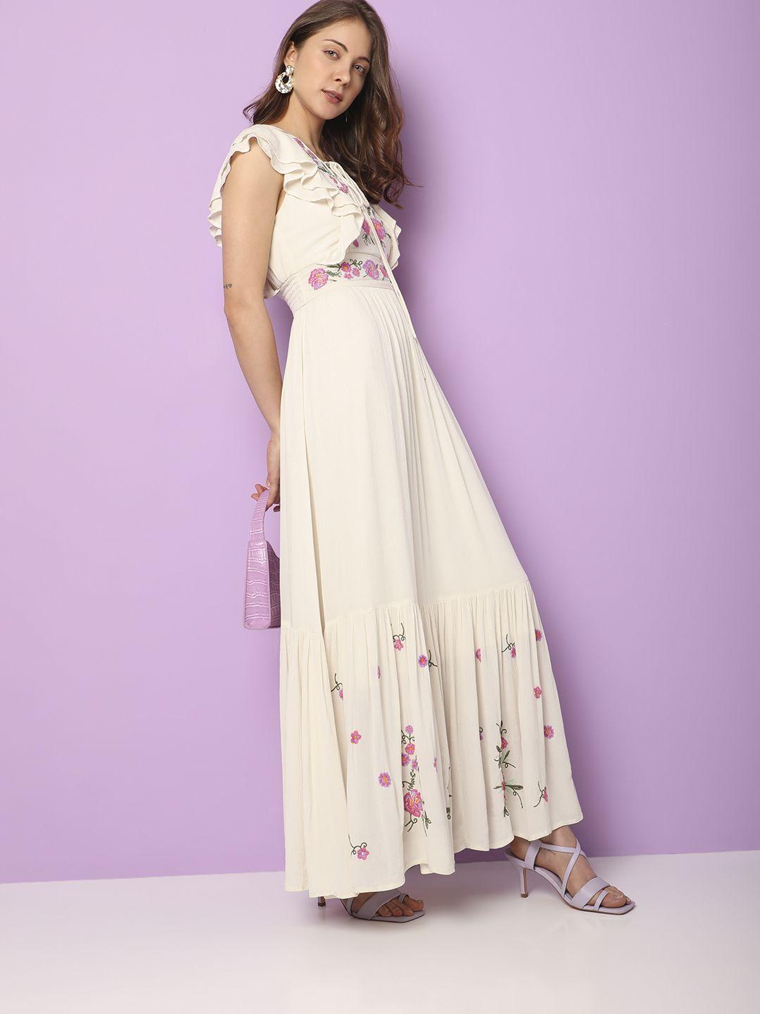 vero moda floral printed flutter sleeves maxi dress