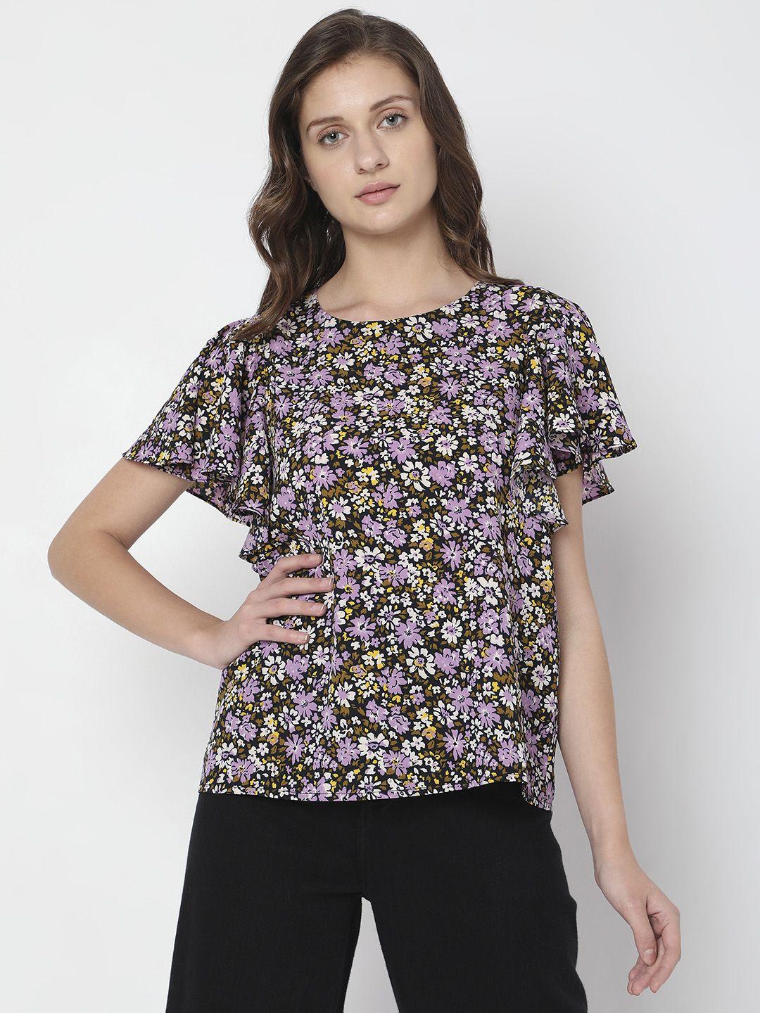 vero moda floral printed flutter sleeves regular top