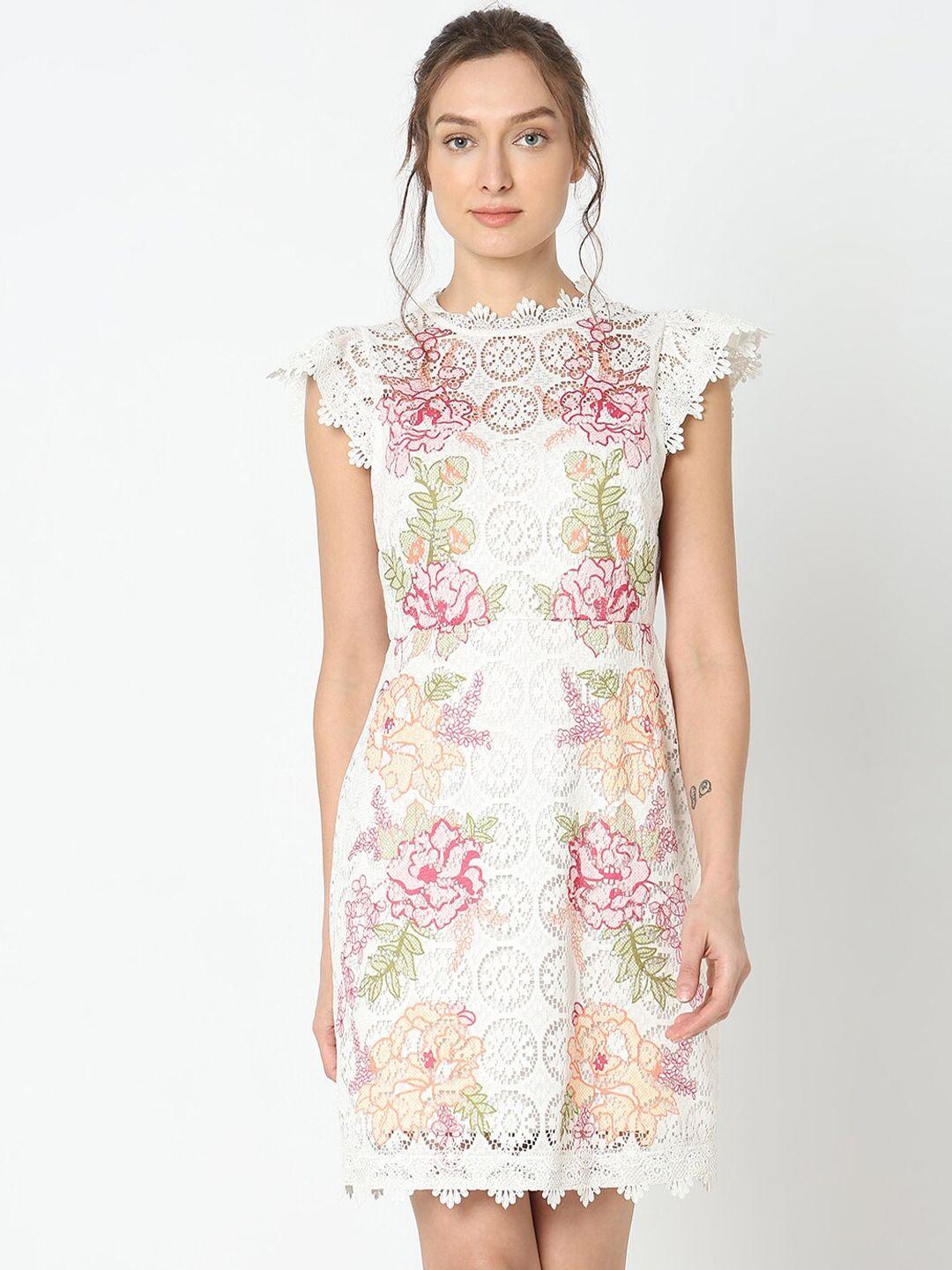 vero moda floral printed flutter sleeves sheath mini dress