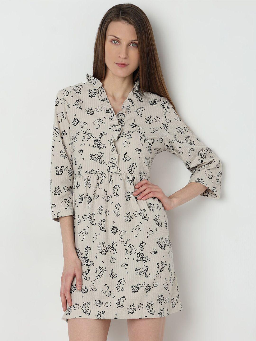 vero moda floral printed gathered mini a-line dress