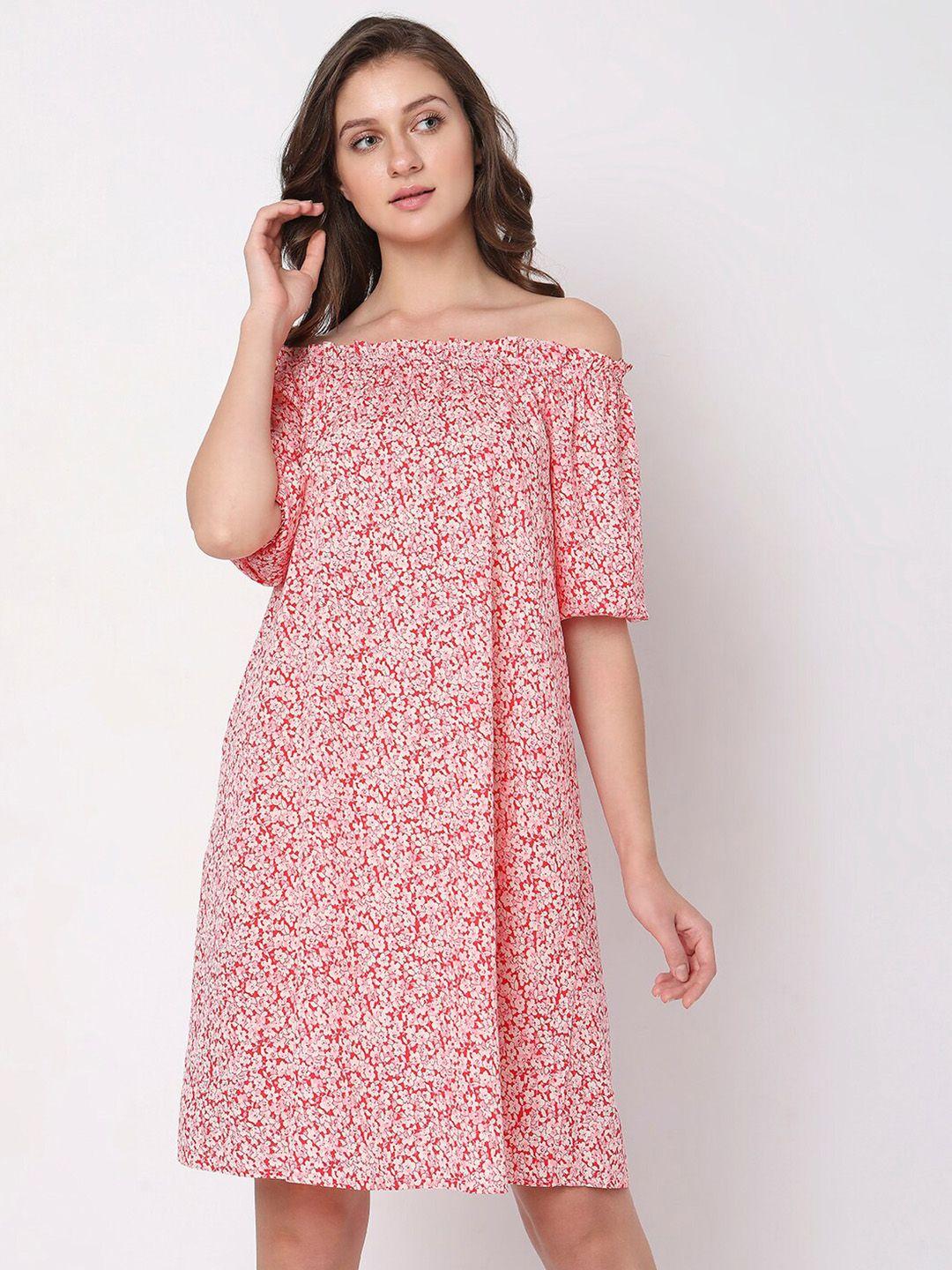 vero moda floral printed off-shoulder a-line dress