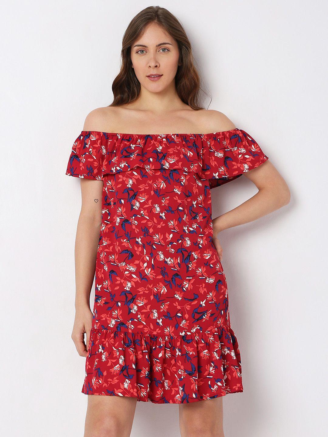 vero moda floral printed off-shoulder dress