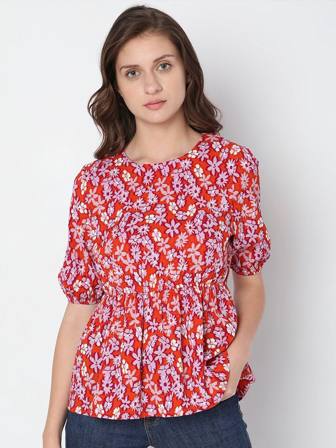 vero moda floral printed puff sleeves peplum top