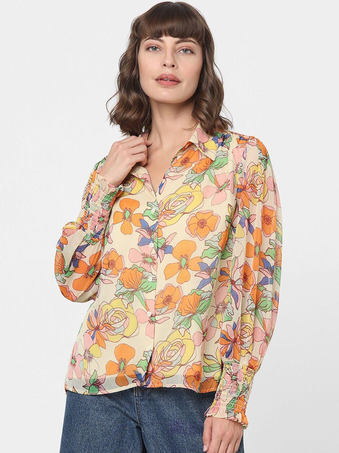 vero moda floral printed puff sleeves regular fit casual shirt