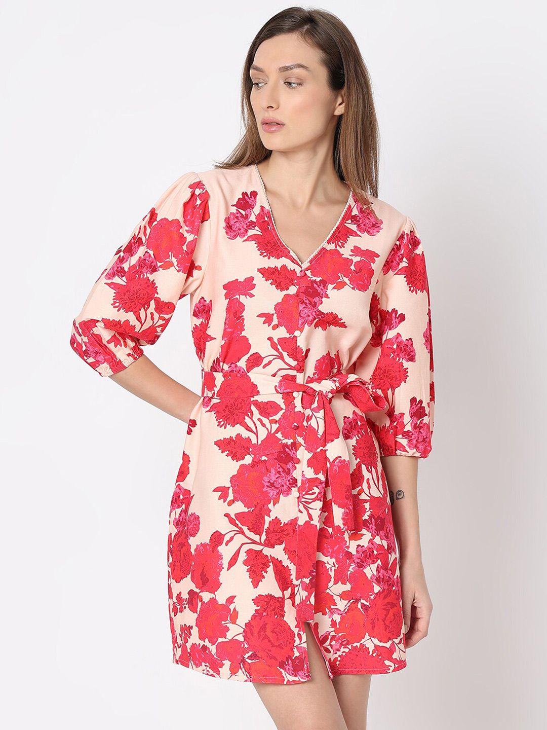 vero moda floral printed pure cotton a-line dress
