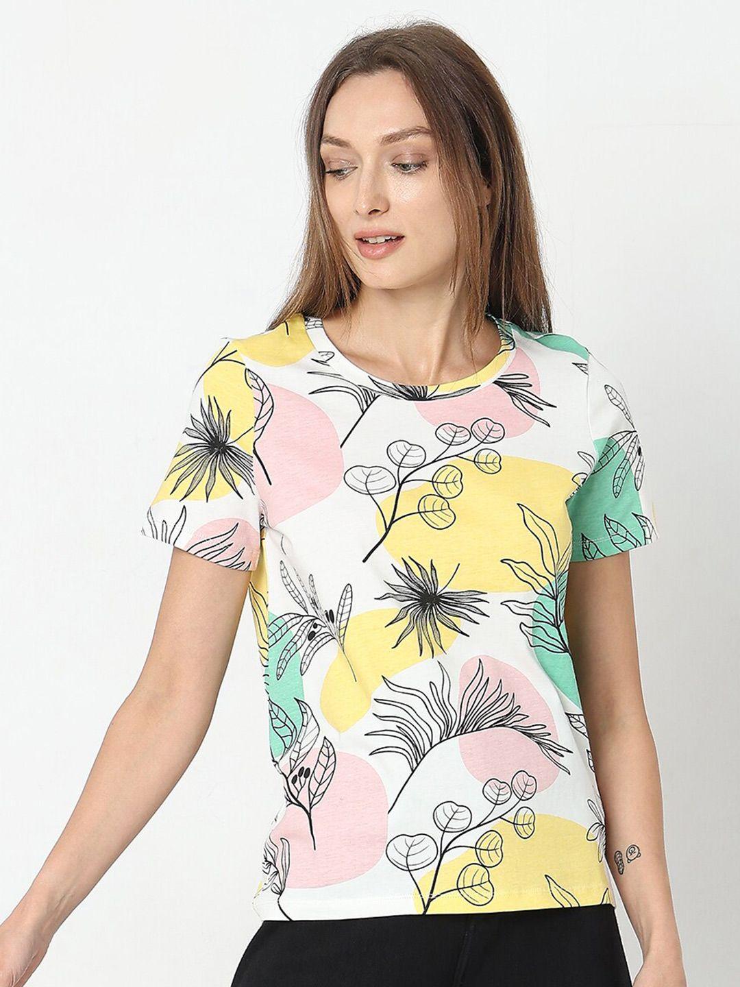 vero moda floral printed round neck cotton t-shirt