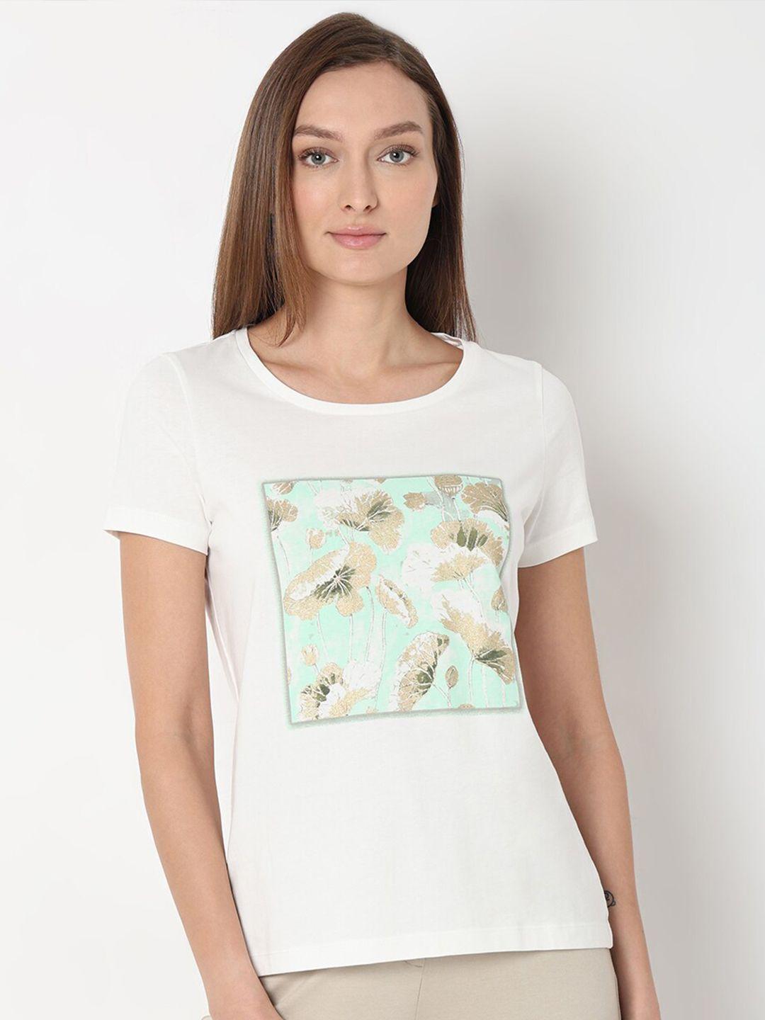 vero moda floral printed round neck pure cotton t-shirt