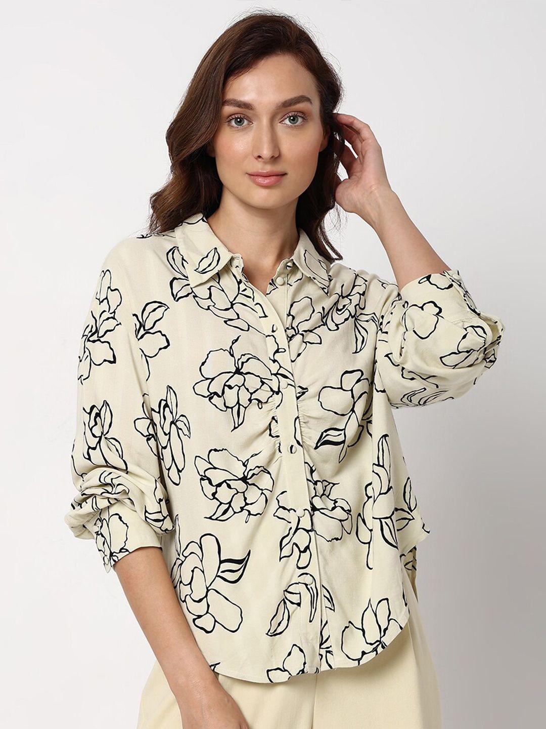 vero moda floral printed spread collar regular fit casual shirt