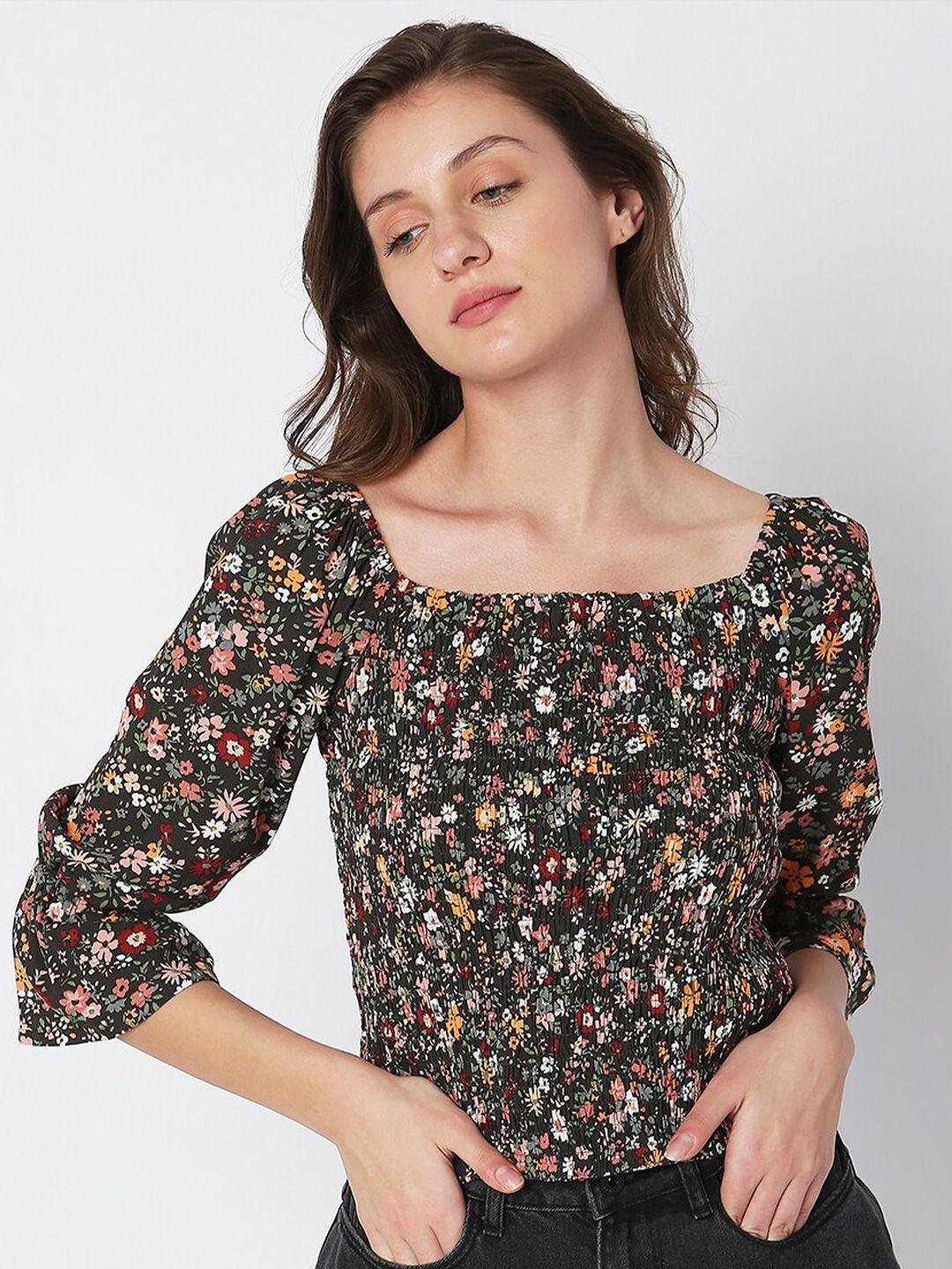 vero moda floral printed square neck bell sleeve top