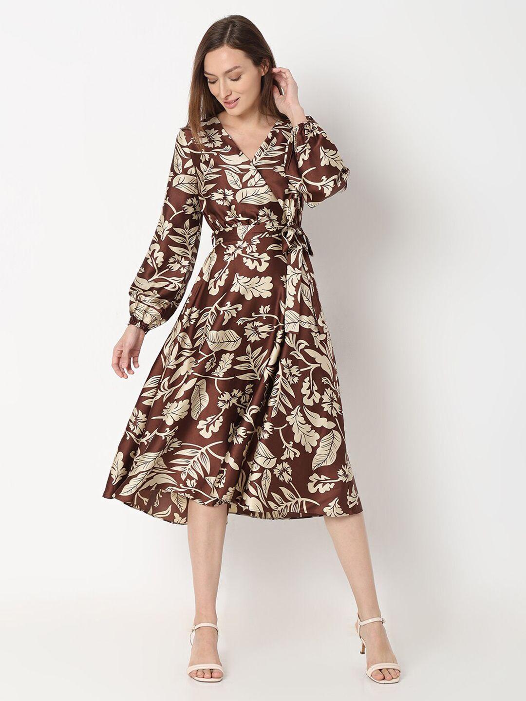 vero moda floral printed tie-ups detailed bishop sleeve fit & flare dress