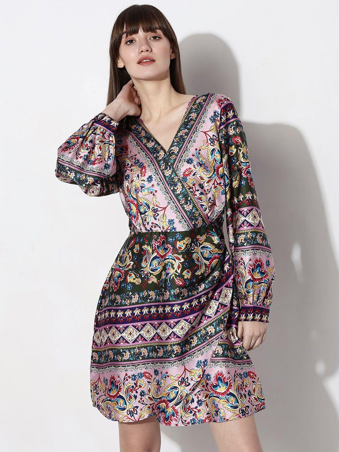 vero moda floral printed v-neck a-line dress