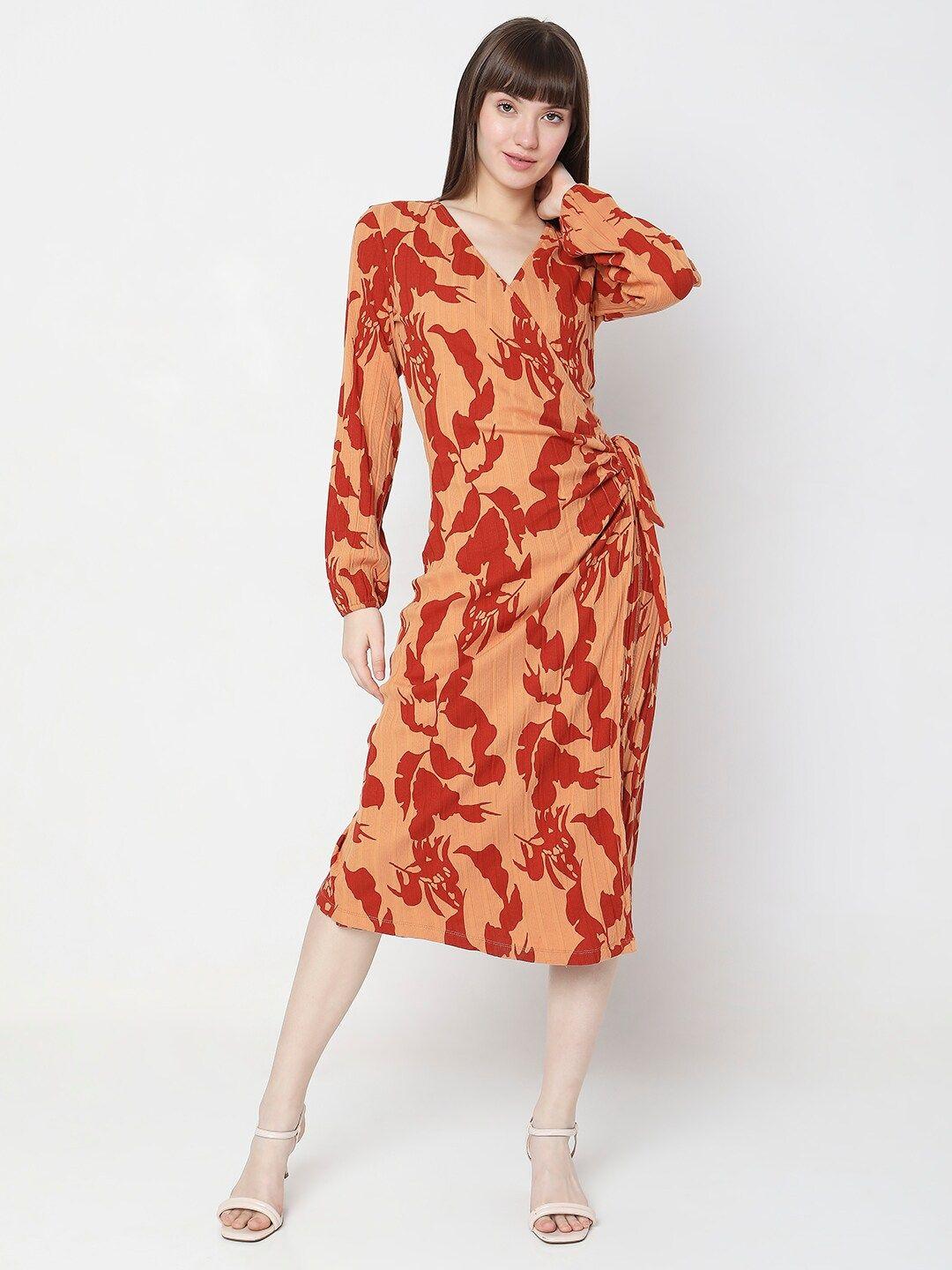 vero moda floral printed v-neck cotton wrap dress