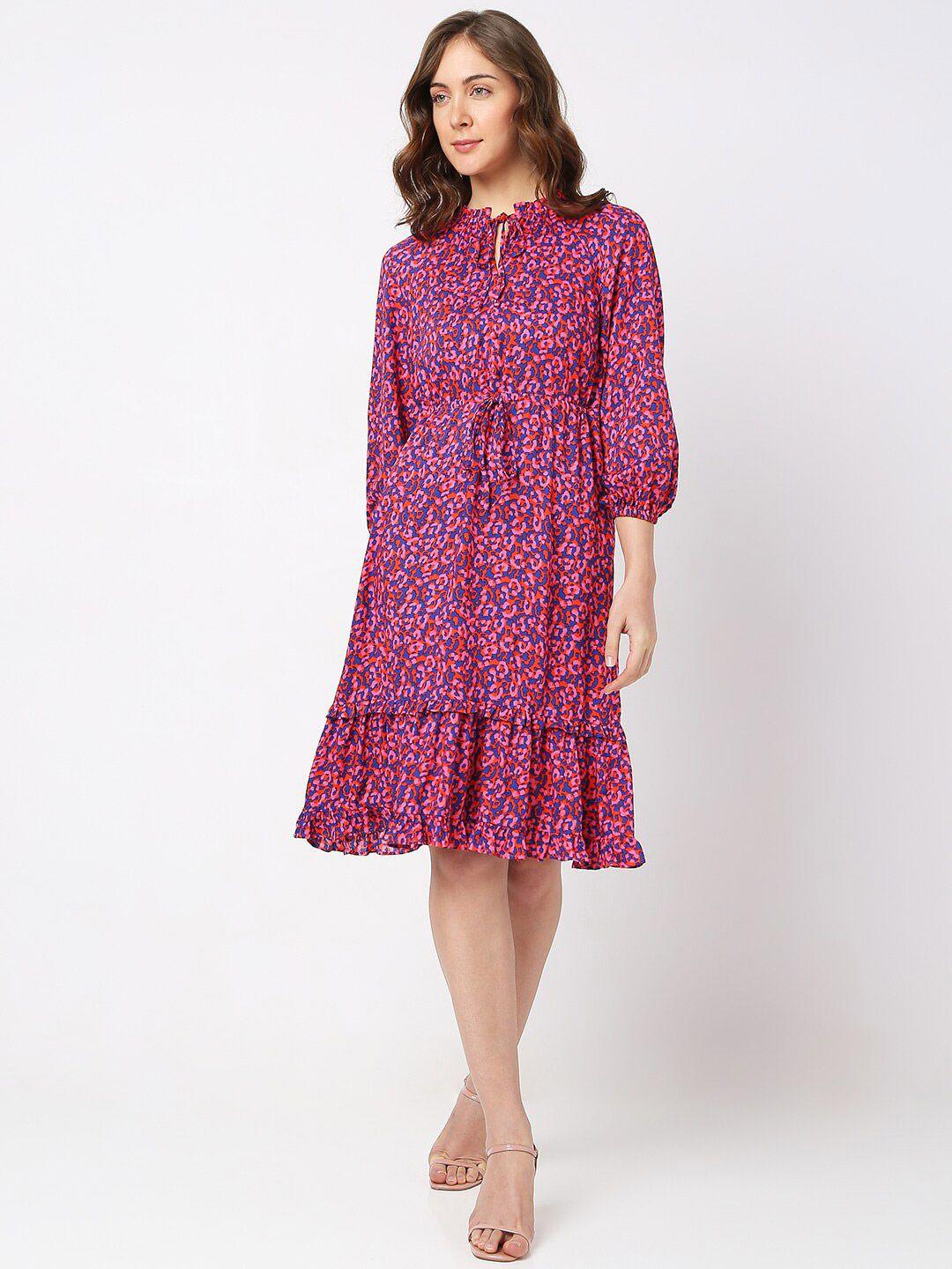 vero moda floral tie-up neck dress