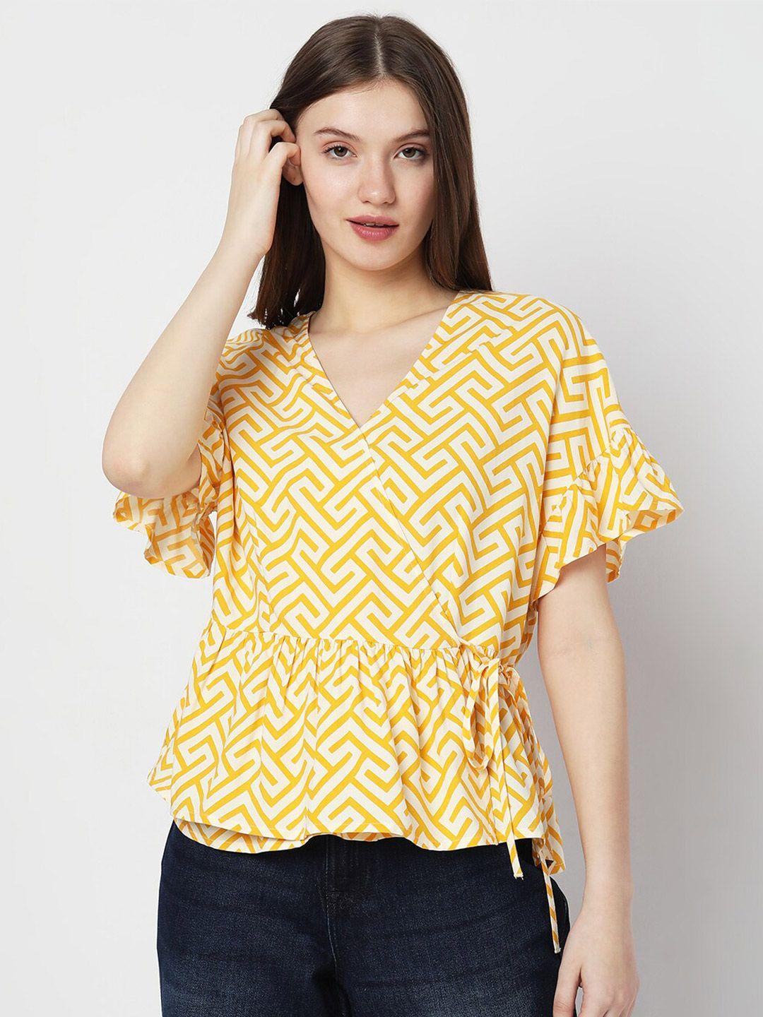 vero moda geometric print bell sleeve wrap top