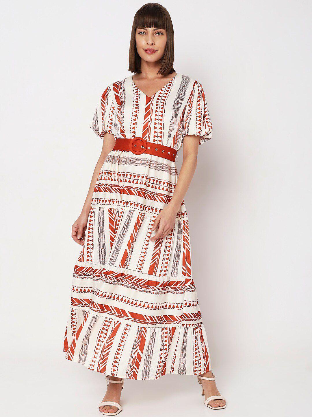 vero moda geometric print maxi dress with belt