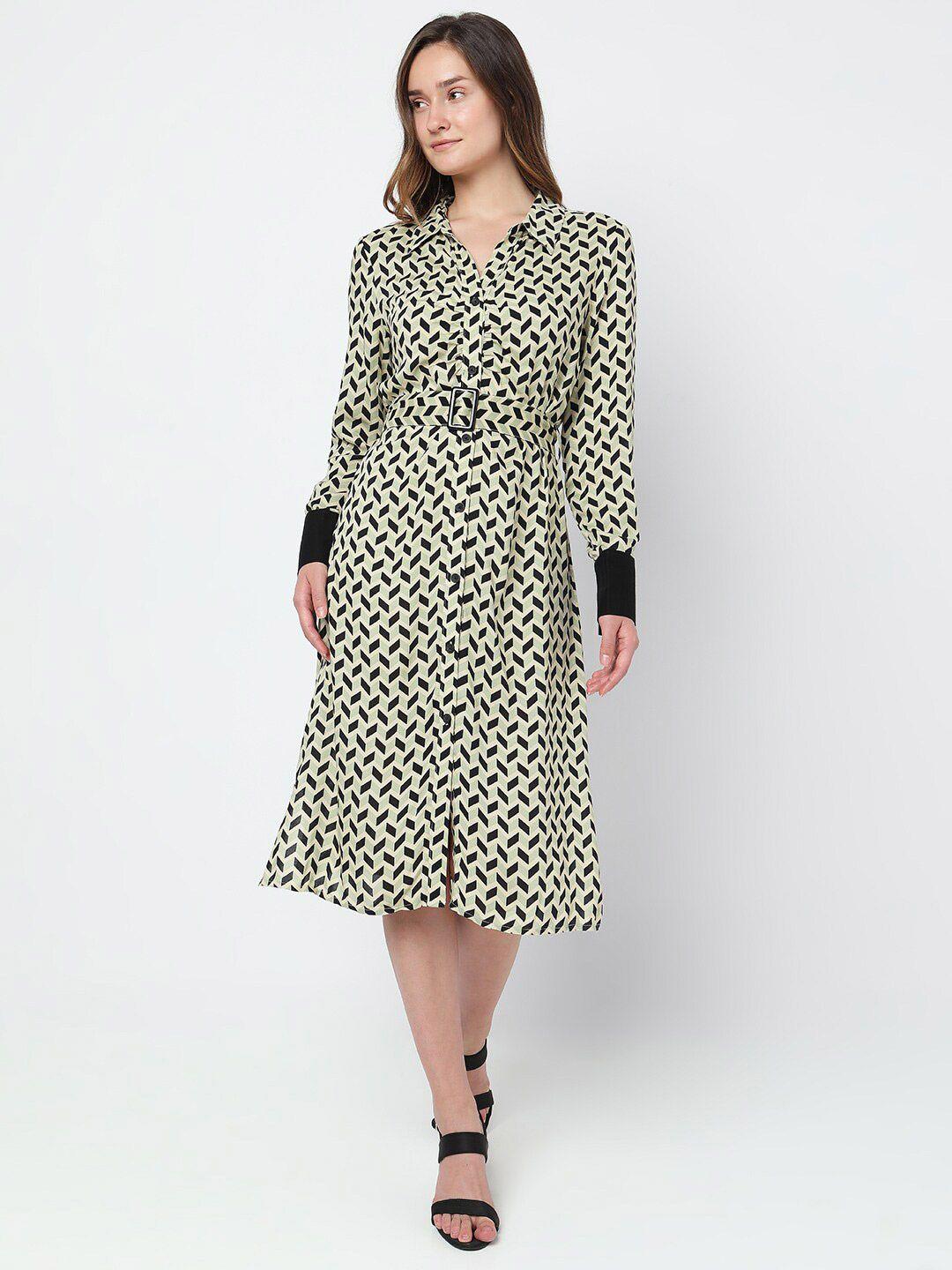 vero moda geometric printed cuffed sleeves dress