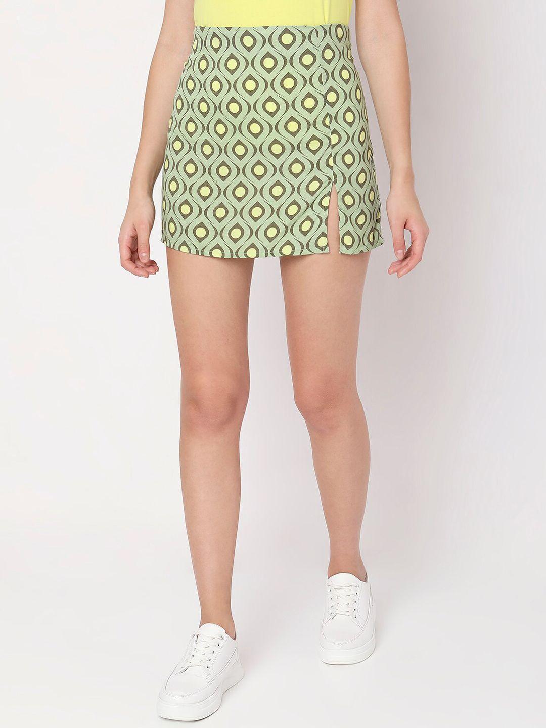 vero moda geometric printed mini straight side slit skirt