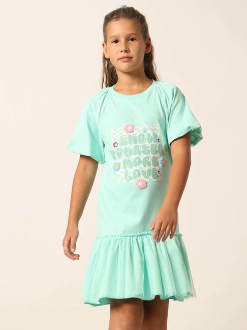 vero moda girl blue cotton embroidered dress