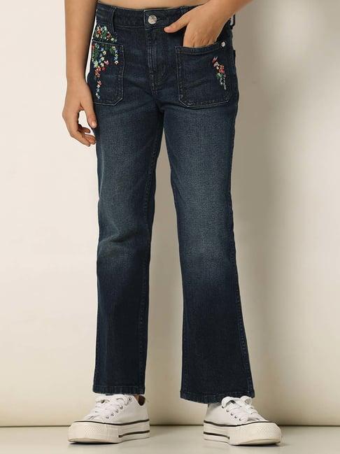vero moda girl blue embroidered jeans
