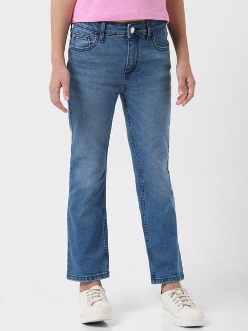 vero moda girl blue solid jeans