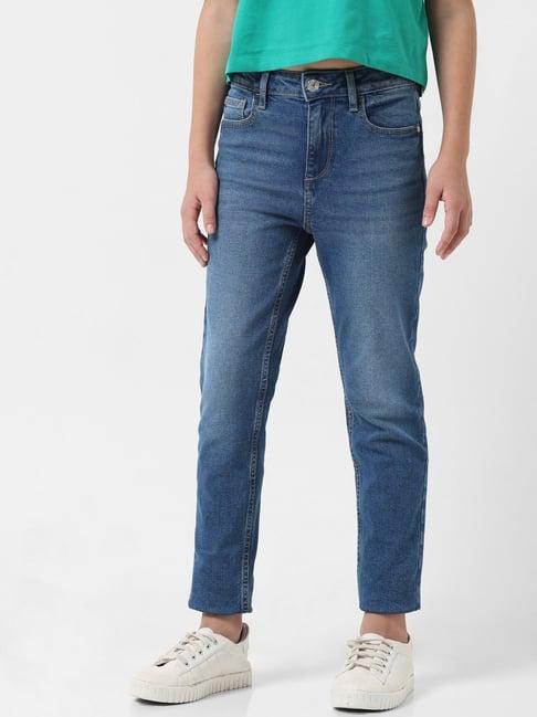 vero moda girl blue solid jeans