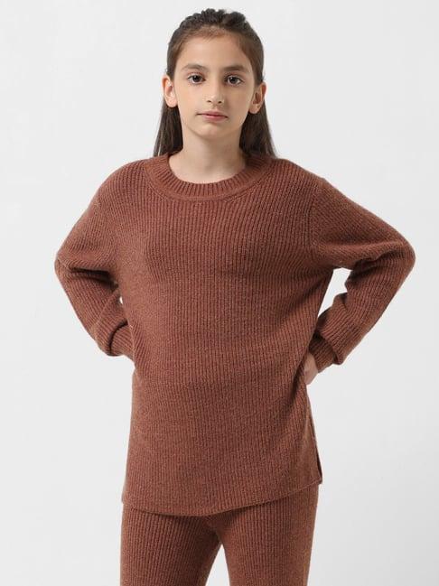 vero moda girl brown solid full sleeves sweater