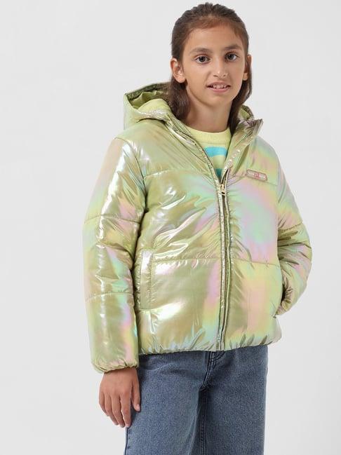 vero moda girl green solid full sleeves puffer jacket