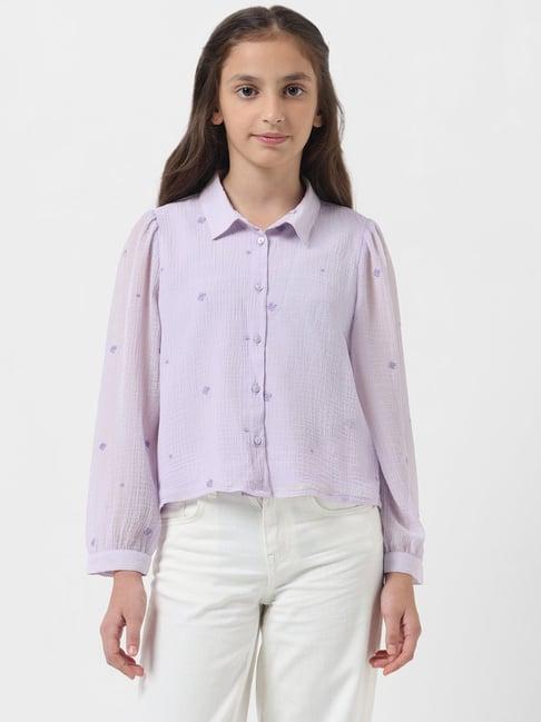 vero moda girl lilac embroidered full sleeves shirt top