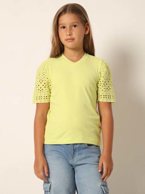 vero moda girl lime yellow regular fit t-shirt