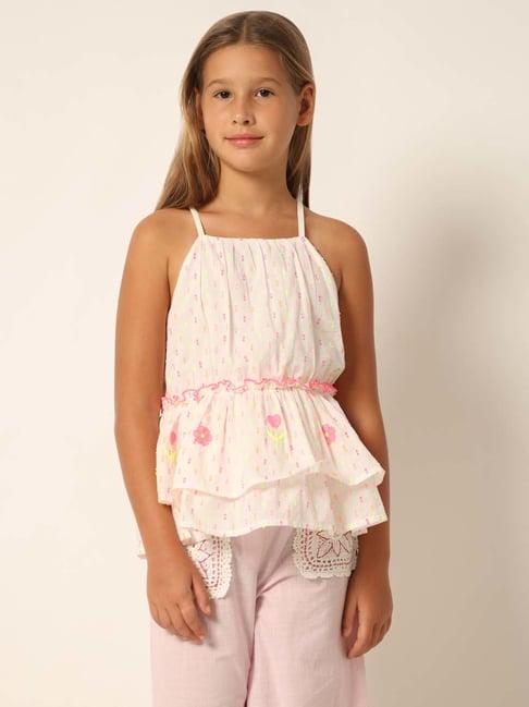 vero moda girl pink cotton embroidered top