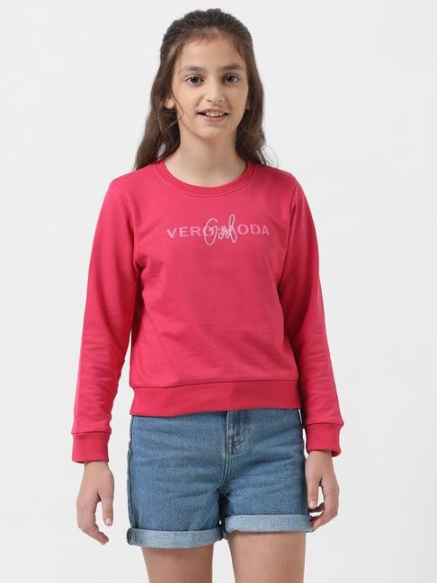 vero moda girl pink printed full sleeves sweatshirt