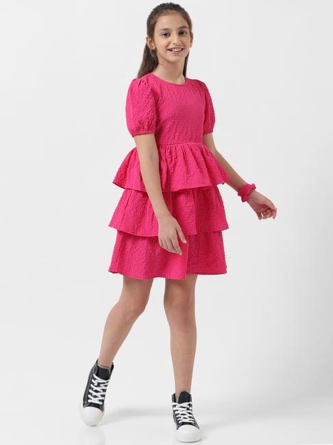 vero moda girl pink solid dress