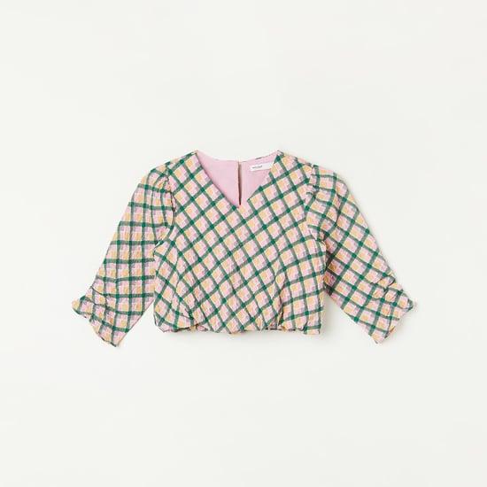 vero moda girls checked ruched sleeve top