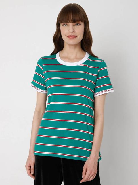 vero moda golf green striped t-shirt