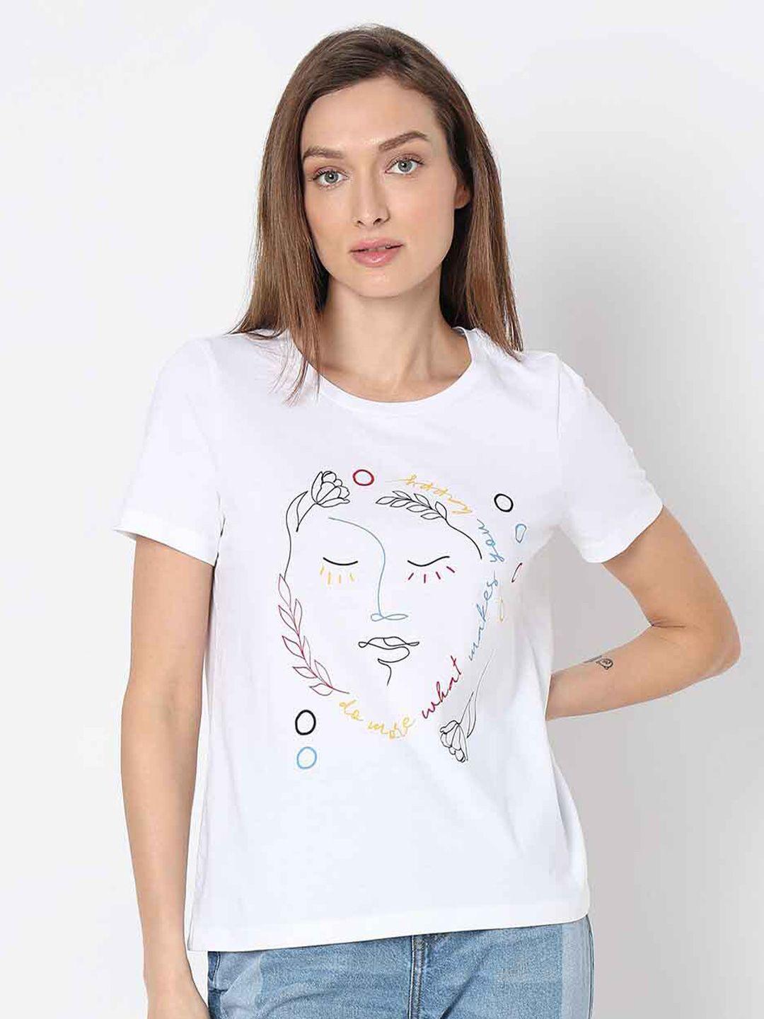 vero moda graphic printed round neck pure cotton t-shirt