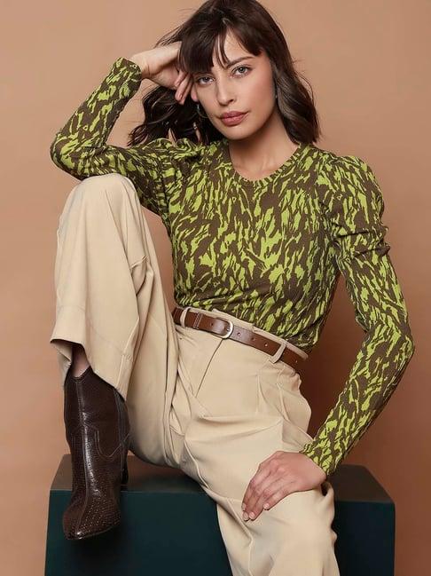 vero moda green & brown printed top