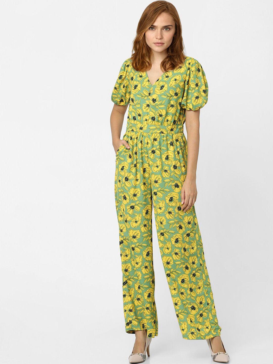 vero moda green & mustard printed basic jumpsuit