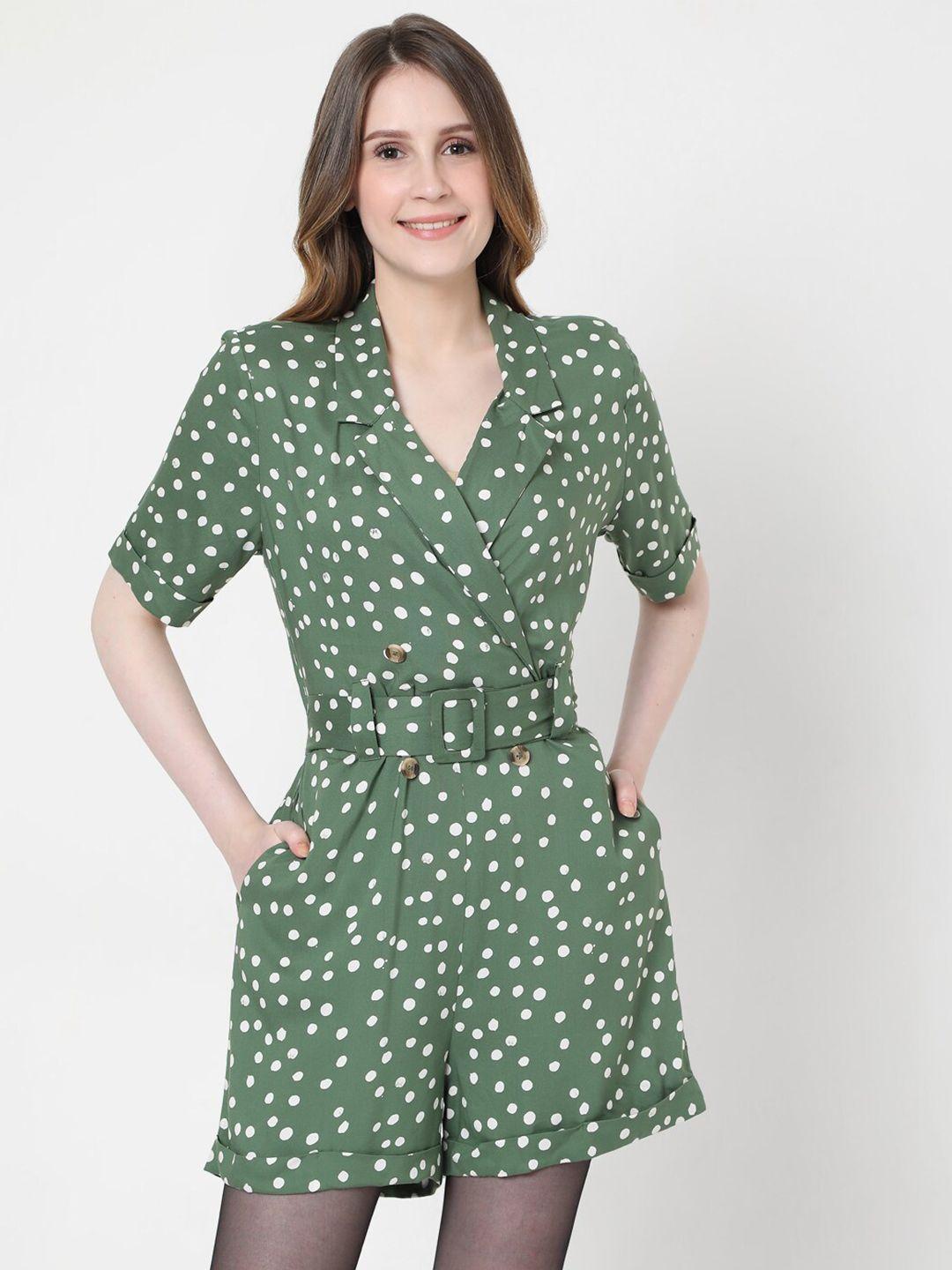 vero moda green & white printed playsuit