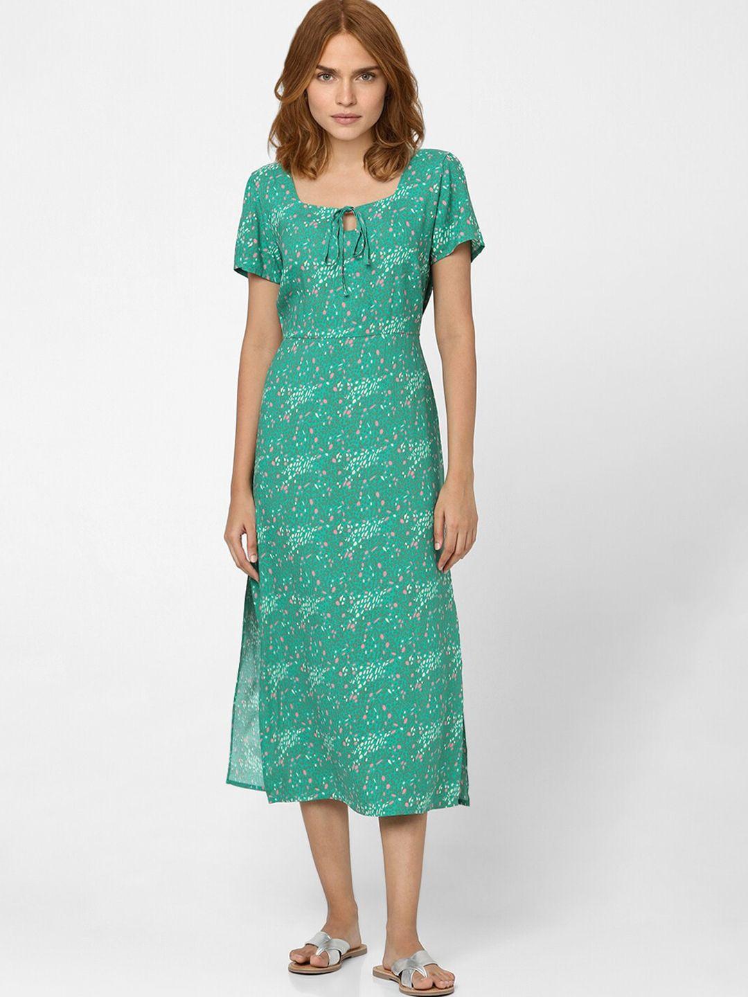 vero moda green & zomp ethnic motifs a-line midi dress