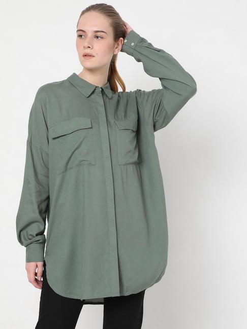 vero moda green boxy fit shirt