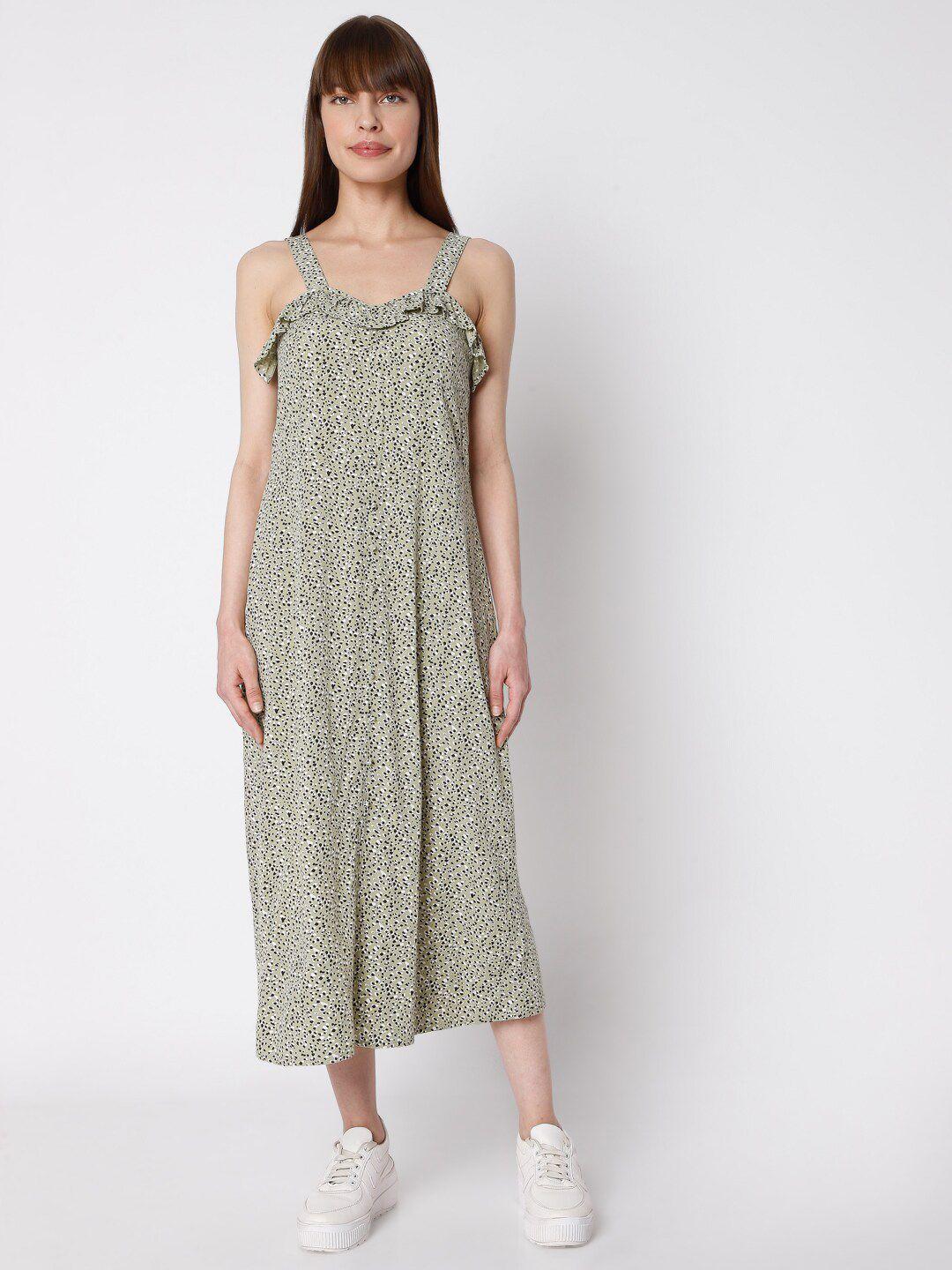 vero moda green floral a-line midi dress