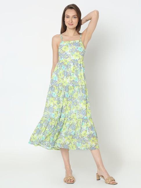 vero moda green floral print midi dress