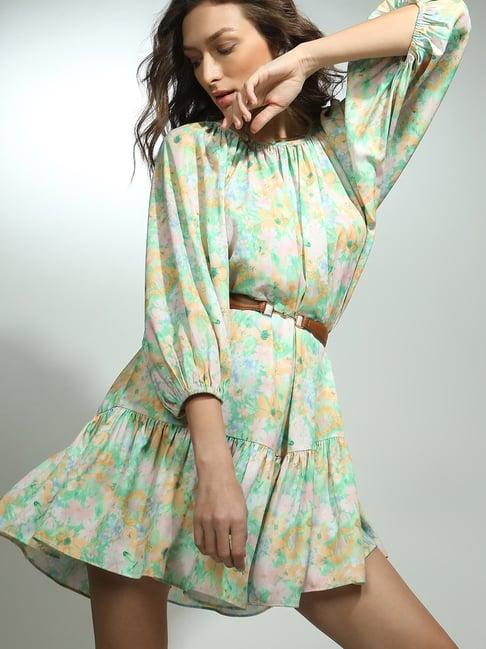 vero moda green floral print shift dress