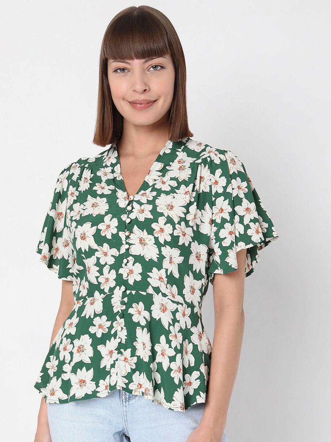 vero moda green floral printed empire top