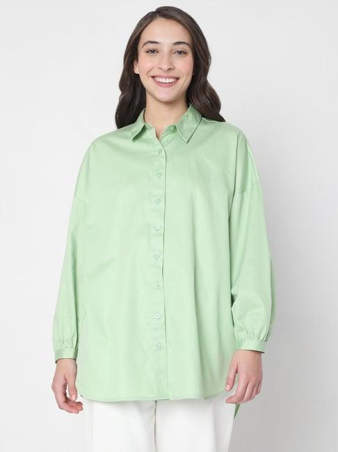 vero moda green full sleeves cotton shirt