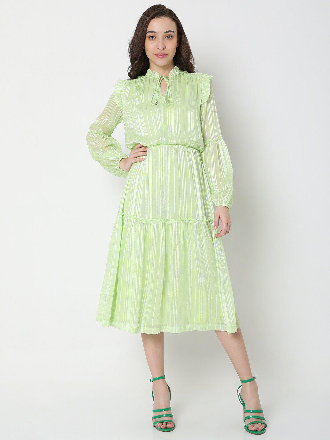 vero moda green midi dress with puff sleeves